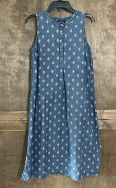 J Jill Indigo Chambray Shift Dress Women’s Size M Blue Paisley Knee 100% Cotton